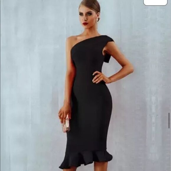 Chloe Bandage Dress One Shoulder Sleeveless Ruffles Party Mermaid white - Picture 12 of 12